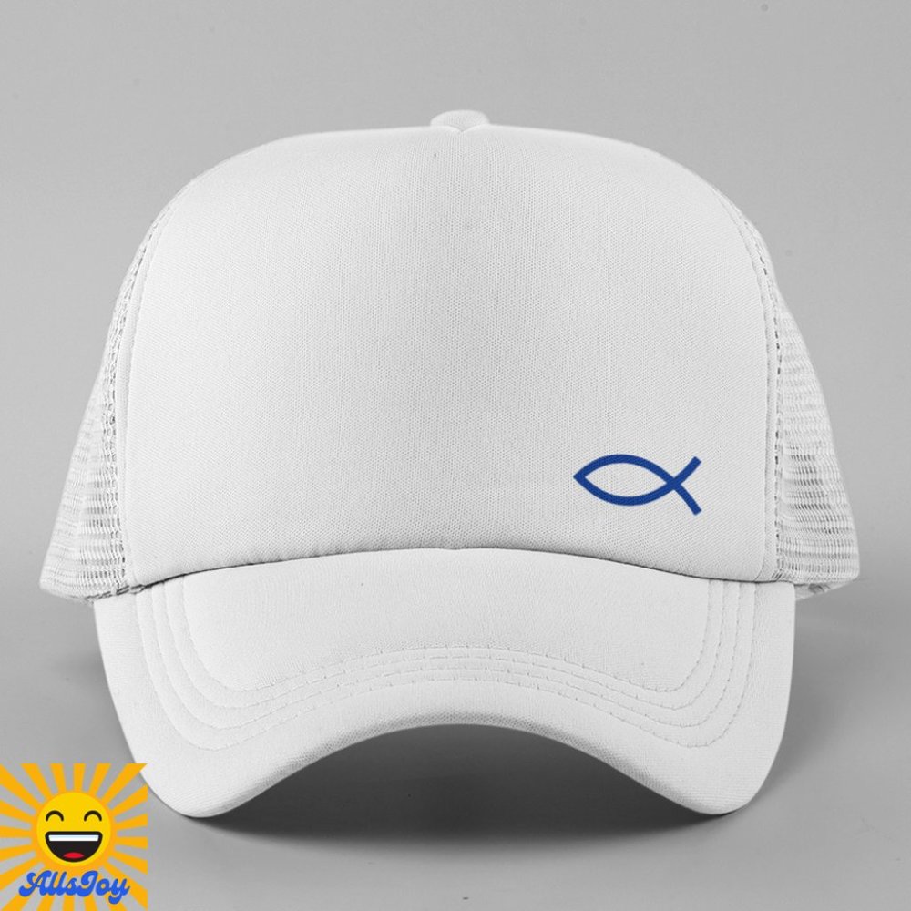 CHRISTIAN FISH SYMBOL Minimalist Foam Trucker Hat Snapback Cap White